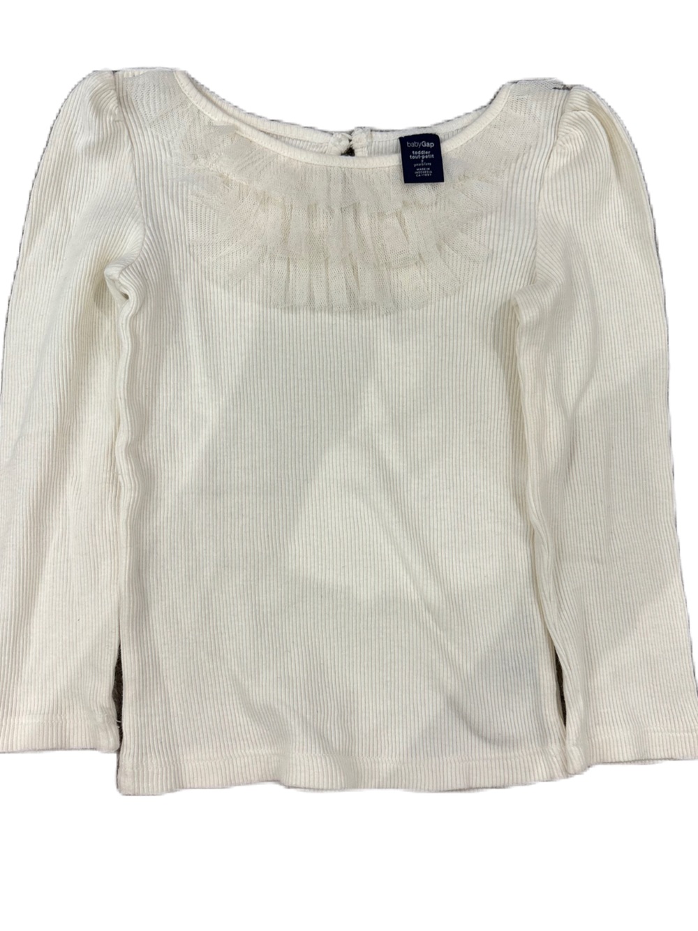 Baby Gap Cream Ribbed Long Sleeved Shirt - 2 years